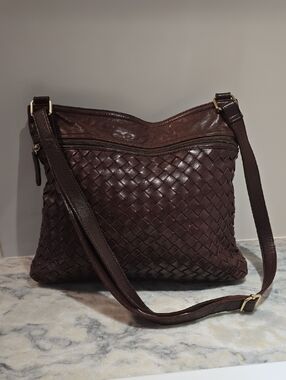 margot Dark Brown Woven Leather Crossbody Bag